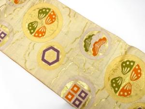 アンティーク　向かい蝶に笠松・花亀甲模様織り出し袋帯（材料）